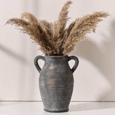 Off White Ceramic Vase with Handles for Modern Farmhouse Decor