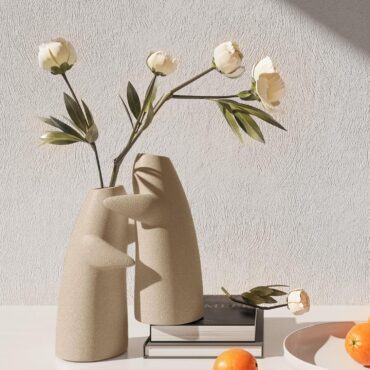 White Ceramic Hugging Vase for Modern Home Decor
